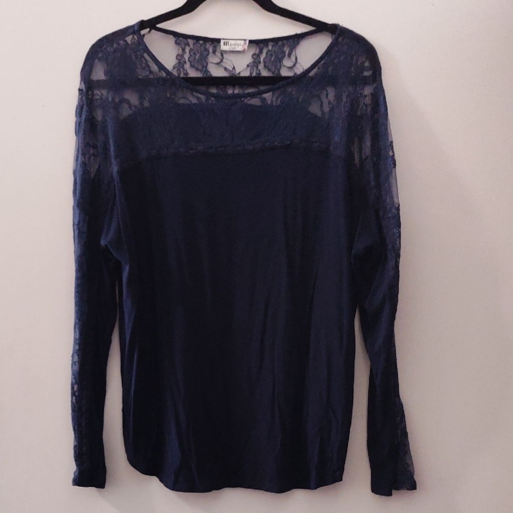 Kut from the Kloth Blue Lace Long Sleeve Blouse